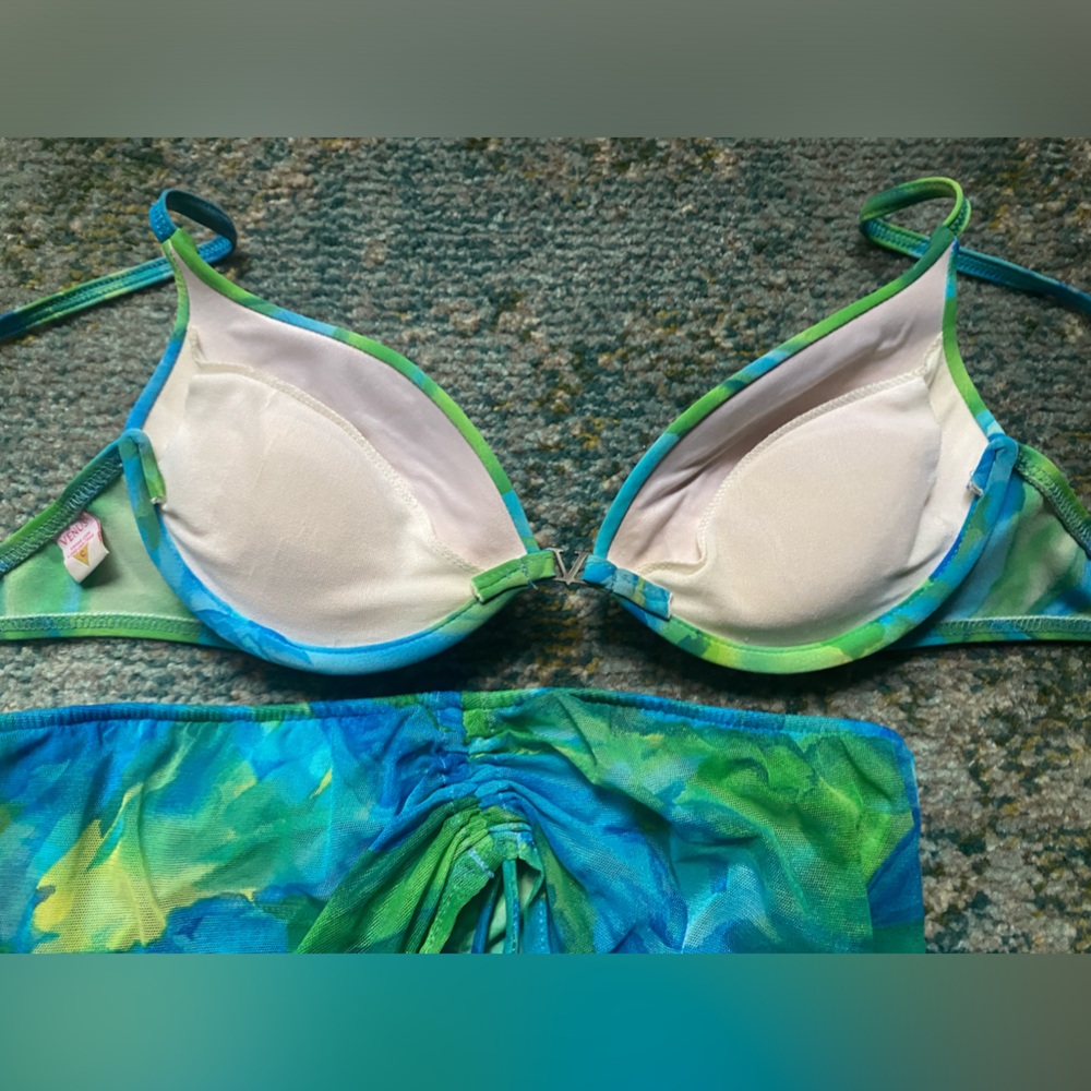 Vintage 90s Venus lagoon padded underwire mesh skirted bikini, size 12 C - Picture 10 of 16